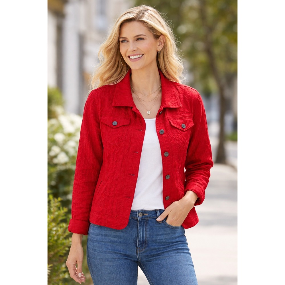 Ruby Rd Womens Red Crinkle Texture Button Front J… - image 3